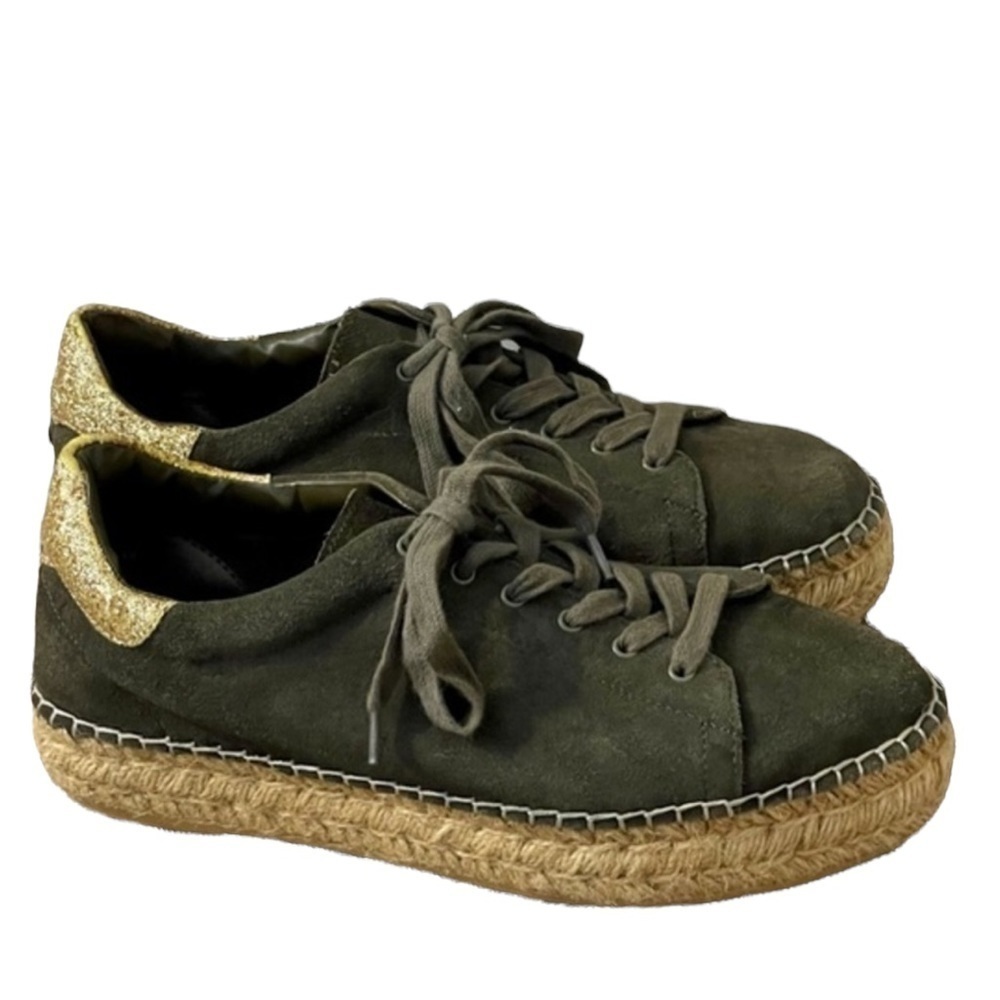 Steve Madden Juno olive green gold sparkle tie up espadrille shoes size 10B